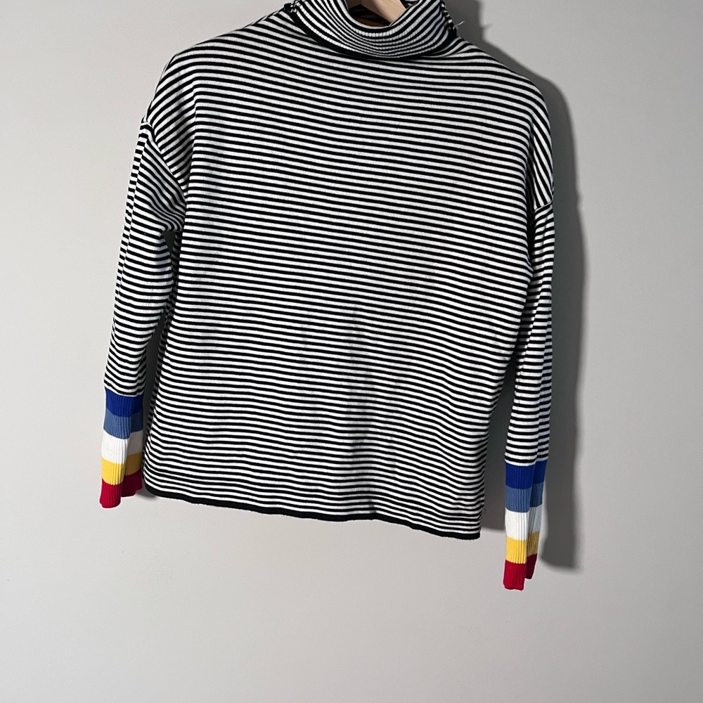 Source Unknown‎ Striped Turtleneck Sweatshirt with Multicolor Cuffs